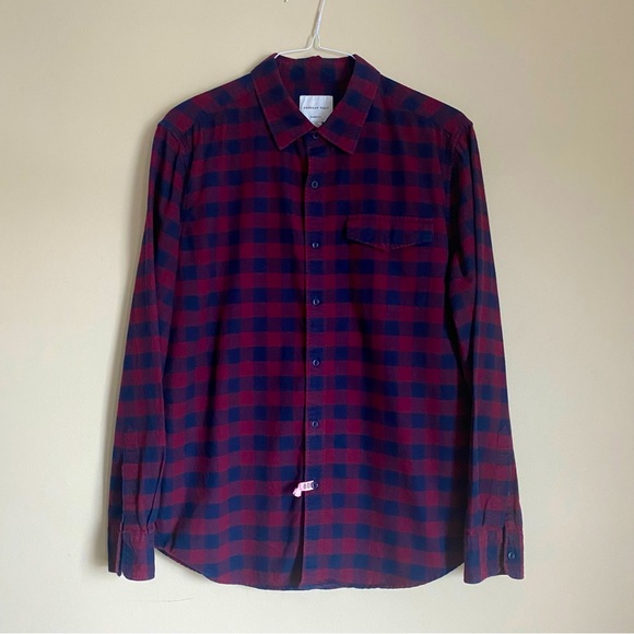 American Eagle Mens Flannel Shirt Classic Fit red & blue checkered pattern Large - Picture 1 of 11